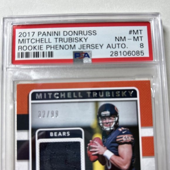PSA 8 2017 Mitchell Trubisky Rookie Phenom Jersey AUTO-Chicago Bears 32/99-NM-MT - Picture 3 of 6